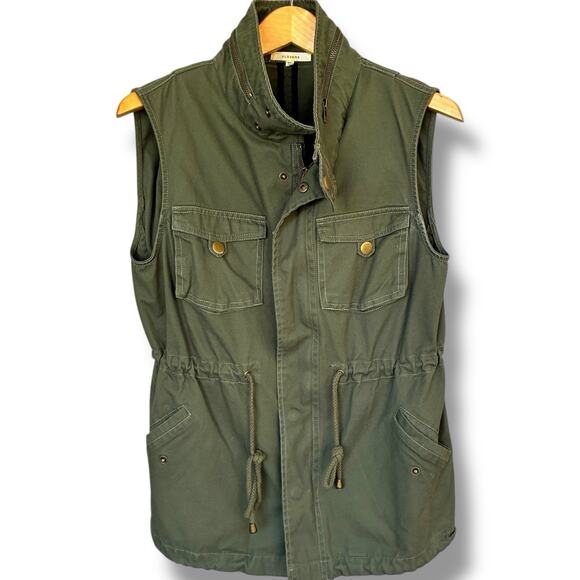 Pleione Vest Sz Small Petite Full Zip Military Style Utility Cinch Waist Pockets - Picture 1 of 6